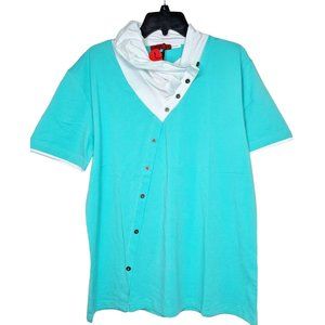 Vassari Los Angeles Mint White Button Long Collar Designer Short Sleeve Shirt